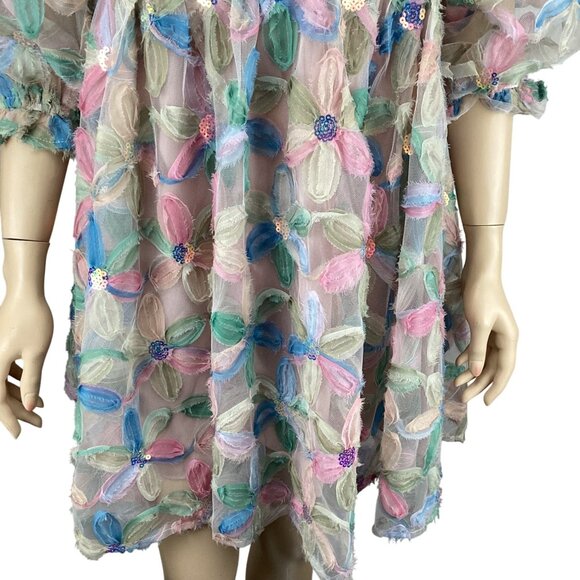 Storia Womens Dress Size Small Stacy Sequins Floral Puff Sleeve Babydoll - Picture 7 of 11